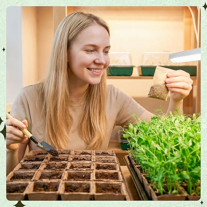 100 Pcs Square Nursery Pots, 5 Pcs Seed Starter Tray, 2.6 inch Nursery Pots with Tray, Plastic Starter Pots for Planting Seeds, Reusable Seed Starting Pots with Drainage Holes (Kraft Paper)