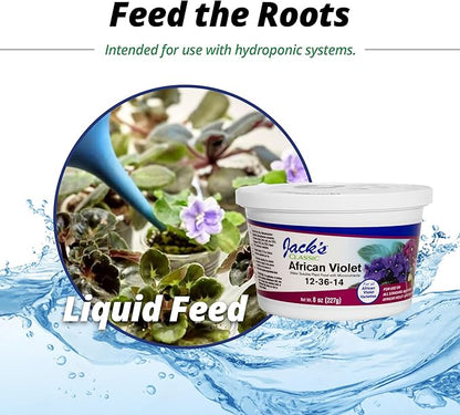 Jack's Classic 12-36-14 African Violet Water-Soluble Fertilizer with Micronutrients for Developing Strong Colorful Plants, 8oz