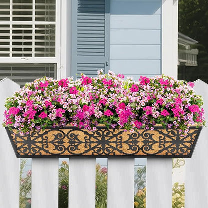 6 Pack 30 Inch Window Boxes Planters Railing Planter Box with Adjustable Brackets & Coco Liners Fabric Plant Grow Bags Deck Railing Planter Boxes Balcony Hanging Flower Box for Outdoor Plants