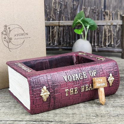 Succulent Pots Book Shaped Planter - Cute Resin Flower Pot Bookshelf Decor Creative for Sempervivum with Drainage, Gift for Women, Man, Office, Indoor Plants, Book Lovers, 7.0″x5.0″x2.3″