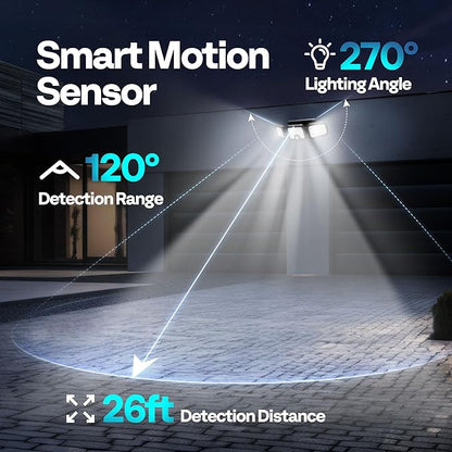 VIVOHOME Solar Flood Lights Outdoor, 256 LED 2500LM Motion Sensor Lights, 3 Adjustable Heads Security Lights, IP65 Waterproof, 270° Wide Lighting Angle Solar Powered Lights for Porch, Yard, 3 Pack