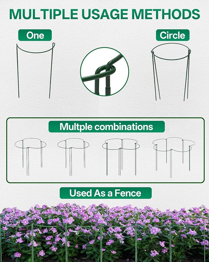 Breeze Touch 8 Pack Plant Support Stakes, 16 Inch Plant Stakes for Outdoor Plants, Peony Cage with 15 Pcs Green Lables, Peony Cages and Supports, Peonies Support Cages Flower Stakes for Plants