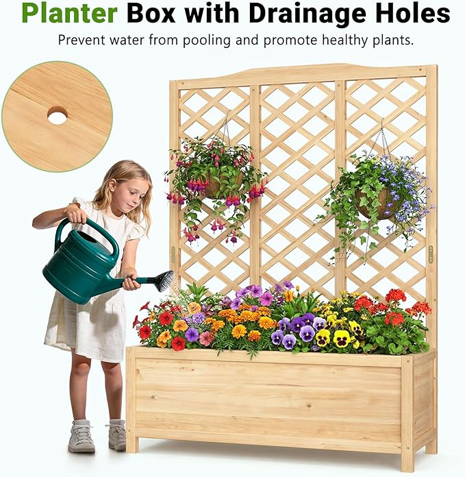 DoCred 2PCS 44" L x 16" W x 59" H Raised Garden Bed, Freestanding Elevated Planter Box with Trellis for Climbing Plants, Outdoor Wooden Privacy Screen with Garden Box for Backyard Patio Balcony Decor
