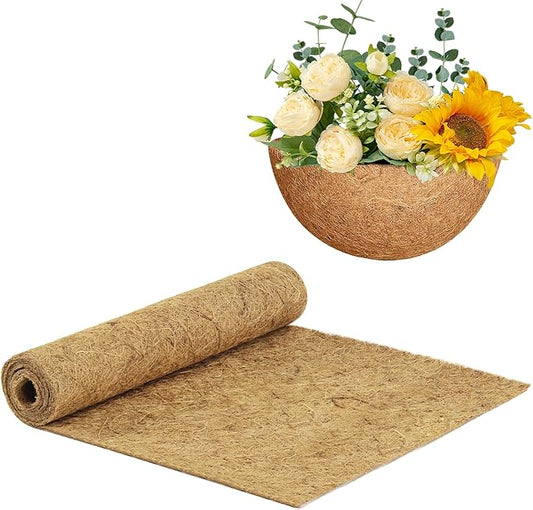 12X60 Inch Natural Coco Liner Roll, Coco Liners for Planters for Window Box Flower Basket, Coconut Coir Liner Sheets Mats for Hanging Basket, Animal Pet Pad, Garden Decoration