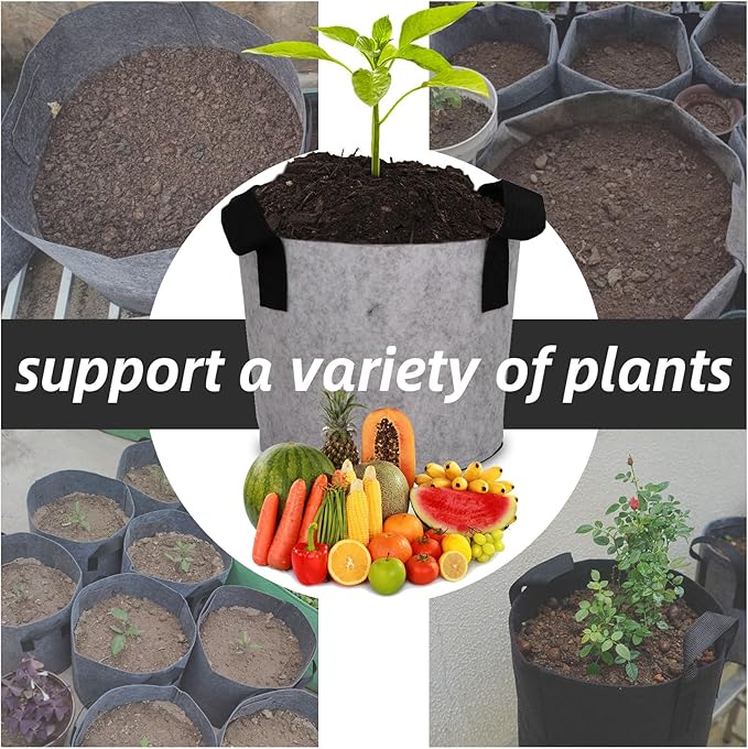 Grow Bags,Growing Pot Bags Garden Grow Bag Indoor Outdoor Fabric Aeration Plant Pot Container Flower Vegetable Pouch (Light Gray,3 Gallon)