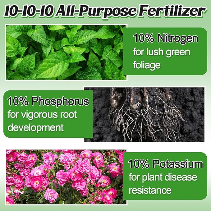 10-10-10 Slow-Release Premium Fertilizer - All-Purpose Plant Food for Indoor Outdoor Gardening Vegetables Flowers Lawn Trees Shrubs, 1 Quart