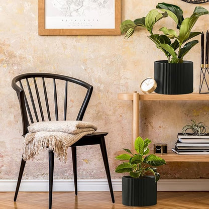 Matte Black Ceramic Plant Pots, 8.1 + 6 Inch Planters for Indoor Plants, Modern Flower Pots with Drainage, Two-Sizes Set