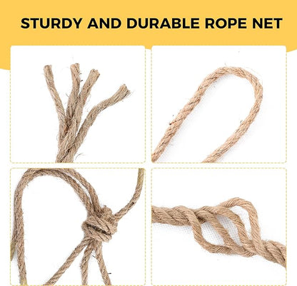 Jute Hemp Rope Net,Heavy Duty Natural Safety Rope Netting Balcony Stairs Fence Garden Playground Protection Net Indoor & Outdoor Decoration Rope Netting (6.5FT*9.8FT)
