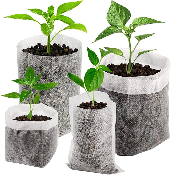 Yesland 1100 Pcs Degradable Non-Woven Plant Nursery Bags - Fabric Plant Seeding Bags Plant Grow Bags - 4 Assorted Sizes Nursing Growing Pouch for Vegetable, Flower, Plant Grow