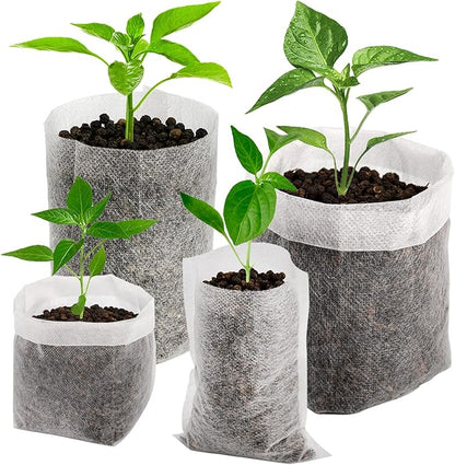 Yesland 1100 Pcs Degradable Non-Woven Plant Nursery Bags - Fabric Plant Seeding Bags Plant Grow Bags - 4 Assorted Sizes Nursing Growing Pouch for Vegetable, Flower, Plant Grow