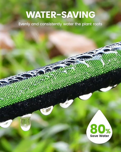 RAINPOINT Flat Soaker Hose 200FT, 80% Water-Saving Drip Irrigation Hose for Garden, Leakproof and Flexible with Anodized Aluminum Ends, Double Layer Soaking Hoses, Green(50FT X 4Pack)
