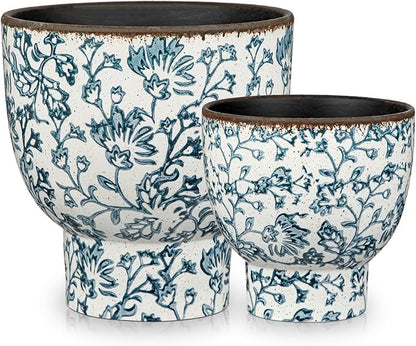 7.6/5.5 Inch Vintage Flower Pot, Blue and White Plant Pot Large Ceramic Planters for Indoor Plants Pots with Drainage Shabby Chic Planter Pots for Succulents Cactus Herb Snake Plants Outdoor Garden