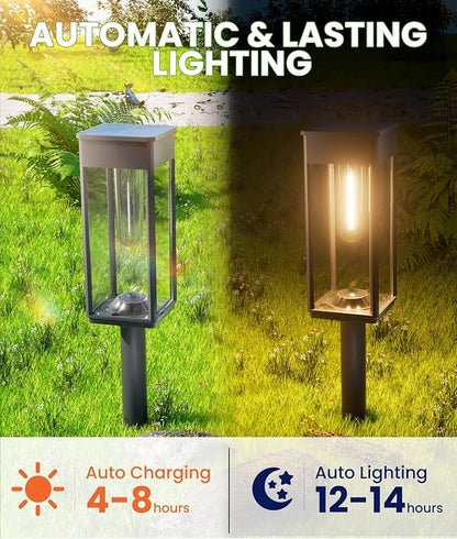 Solar Lights Outdoor, Bright Solar Pathway Lights Waterproof IP65, 4 Pack Warm Color Solar Path Lights for Yard, Landscape, Lawn, Patio, Walkway, Driveway, Garden Decoration