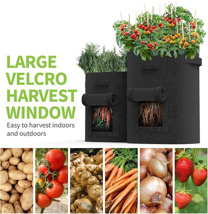 Fosmon Garden Potato Grow Bags with Flap 7 Gallon (4 Pack), Heavy Duty Non-Woven Fabric Planter Bag with Handles & Harvest Window Plant Grow Pot Bag for Tomato Carrot Onion Vegetable Garden Planting