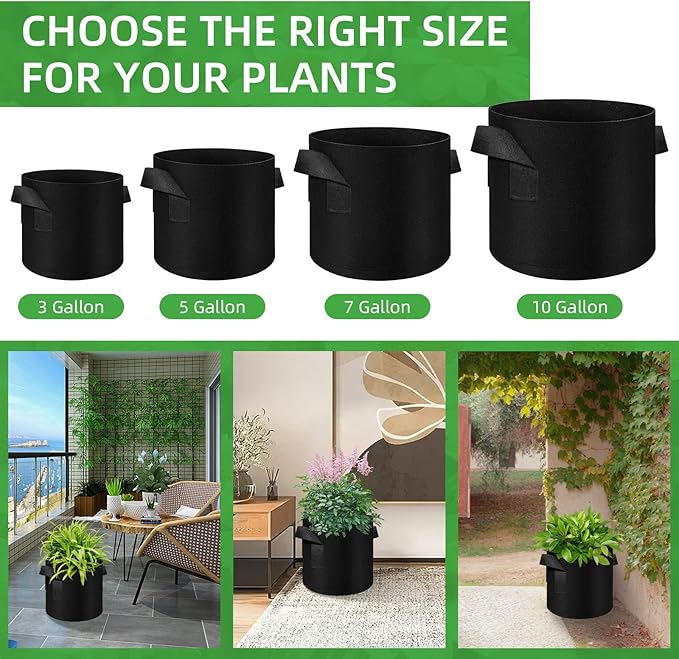 LITLANDSTAR 200-Pack 10 Gallon Fabric Grow Bags, Heavy Duty Thickened Nonwoven Plant Grow Bags Aeration Fabric Pots with Handles for Plants