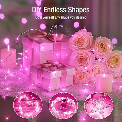 12 Pack Fairy Lights Battery Operated - 7ft 20 Led Twinkle Lights 3 Modes, Bulk Mini String Lights Waterproof for Mason Jars Vases DIY Party Wedding Decoration Valentines Day - Pink