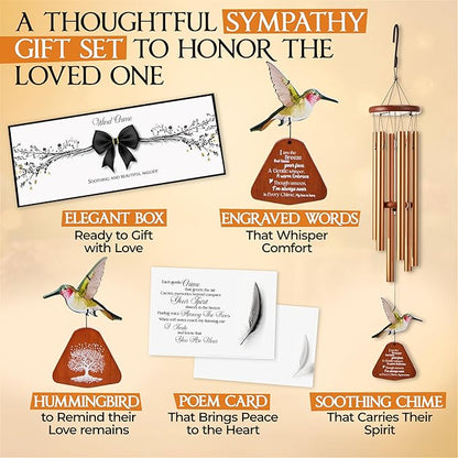 32 Inch Hummingbird Memorial Wind Chimes Outdoor, Sympathy Gifts for Loss of Loved One, Memorial Gifts for Loss of Mom, Sympathy Wind Chimes for Mother, Father, Brother, Sister