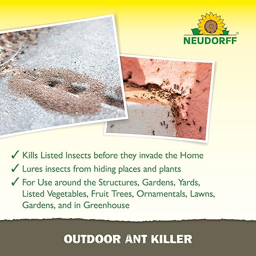 Neudorff Outdoor Ant Killer, Ant Bait Granules 1 lbs Treats up to 2,000 sq. ft. & Lasts up to 4 Weeks, Home Perimeter Treatment for Organic Gardening, Insect Bait Attracts and Kills (1 lb)