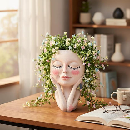 Face Planters Pots Head - Cute Succulents Plants Planters, Plant Pots Indoor with Drainage System, Garden Gifts for Wome, Garden Decorations for Outdoor, Unique Ornaments for Home