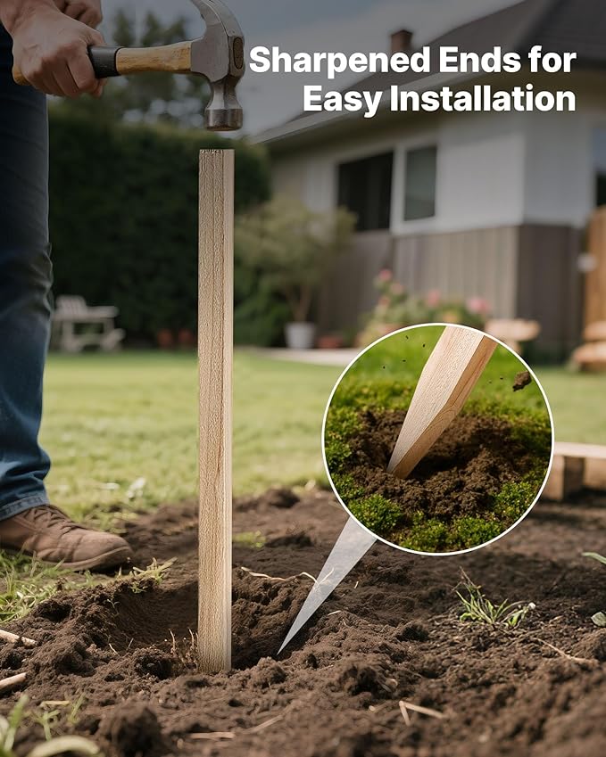 VEVOR Wooden Garden Stakes, 25 Pcs 48x0.5x0.69 in Survey Grading Stakes, Garden Ground Stake with Sharp Point, Fir Wood Plant Support Stake, Sign Posts for Silt Fence Backyard Boundaries Baselines