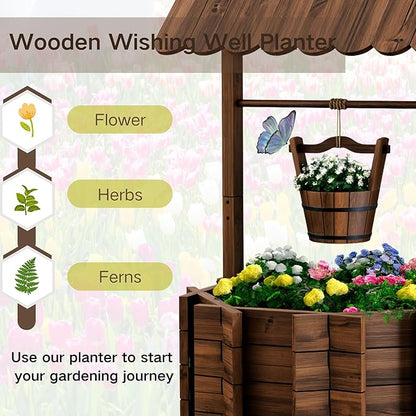 Wishing Wells for Outside,Wooden Wishing Well Planter,Rustic Flower Planter for Garden Patio Lawn Backyard Home Decor-21.7X21.7X47.25IN