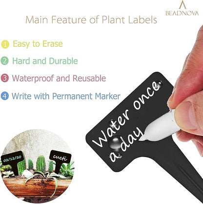 BEADNOVA Plant Labels 70pcs Plant Tags T Type Markers Plastic Garden Signs Identification Stakes Garden Markers for Outdoor (Black)