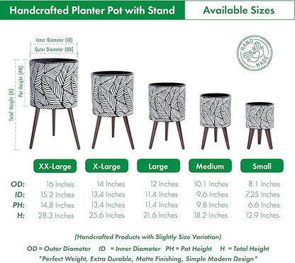 D'vine Dev 8 Inch Planter Pot with Stand, Mid-Century Tall Plant Pot with Legs for Indoor Plants, Small, White/Grey, 88-L-A-7