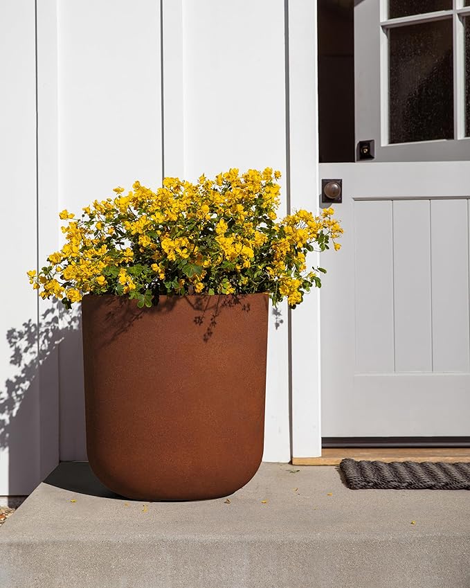 Veradek Patina Series Kona Planter - Round Planter for Outdoor Porch/Garden | Naturally Rusting Planter for All-Weather Use