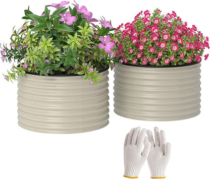 Outsunny Galvanized Raised Garden Bed Set of 2, Planters for Outdoor Plants with Safety Edging, Easy-to-Assemble Stock Tanks for Growing Flowers, Herbs and Vegetables, 3' x 3' x 2', Cream White