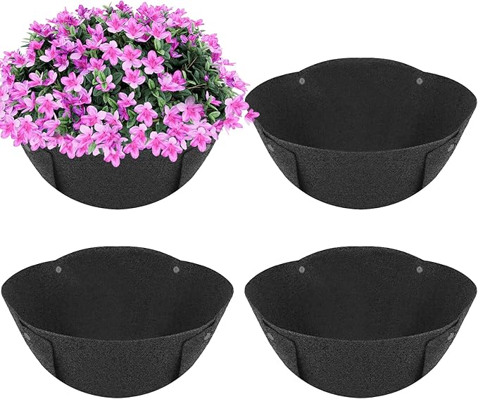 HKZ Hanging Planter Basket Liners - 4 Pack 12 Inch Round Fabric Liners for Hanging Baskets, Replacement Coco Fiber Liner, Durable Non-Woven Liners for Hanging Baskets Planters Flowers, Plants (Black)