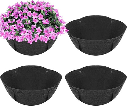 HKZ Hanging Planter Basket Liners - 4 Pack 12 Inch Round Fabric Liners for Hanging Baskets, Replacement Coco Fiber Liner, Durable Non-Woven Liners for Hanging Baskets Planters Flowers, Plants (Black)