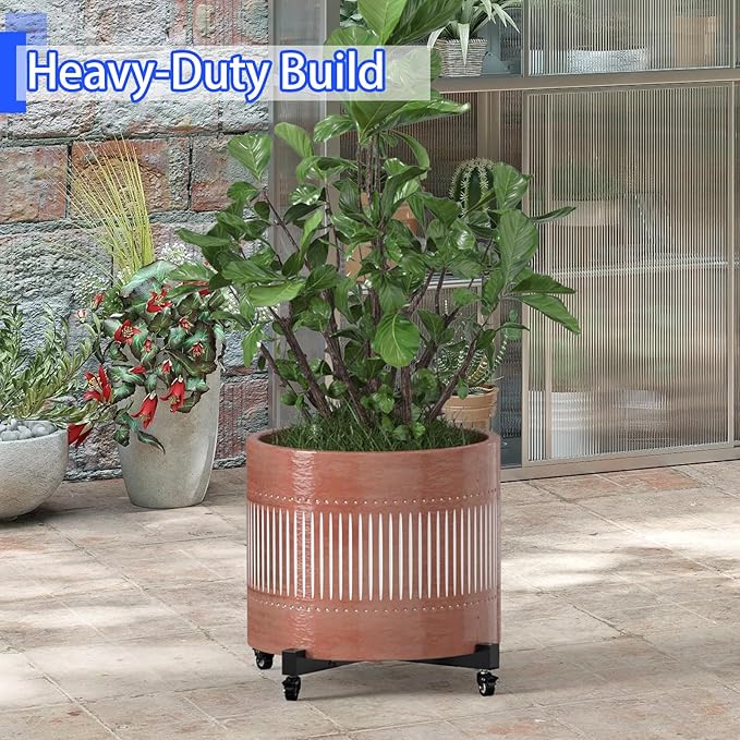 Plant Caddy With Wheels, 21" to 30" Heavy Duty Rolling Plant Dolly, Metal Plant Stand With 4 Lockable Caster Wheels, For Indoor Outdoor Large Pots Planter, Holds Up to 500 Lbs, Black Moving Dolly