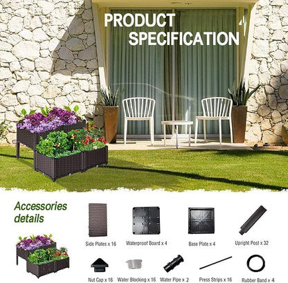 Raised Garden Bed with Legs Planters for Outdoor Plants Garden Box with Drain Outlet 31 X 31 X 17 in Polypropylene Elevated Planter Boxes Outdoor for Vegetables