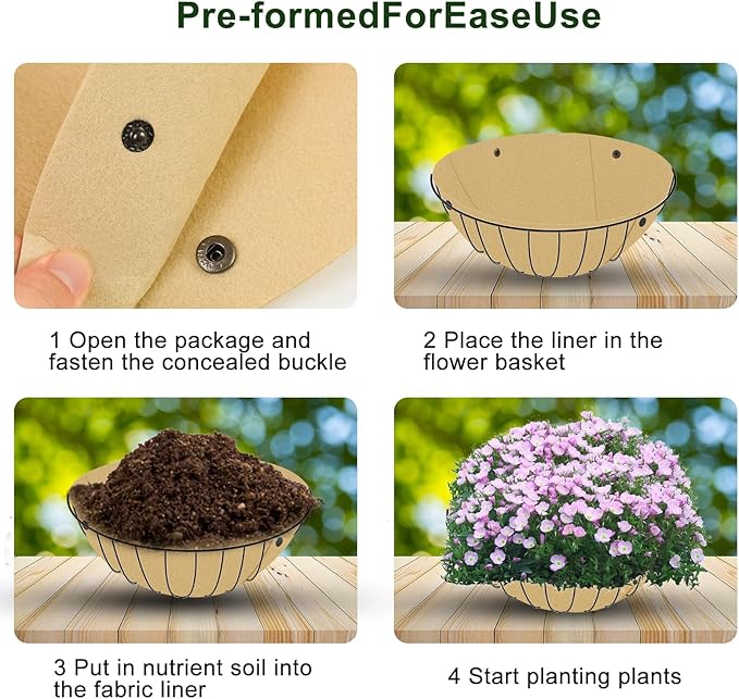 3PCS 14 Inch Round Hanging Basket Liners Fabric Hanging Plant Liners Non-Woven Planter Liners Beige Felt Liners Replacement Inserts for Hanging Baskets Outdoor Plants - Avoid Bird Nesting