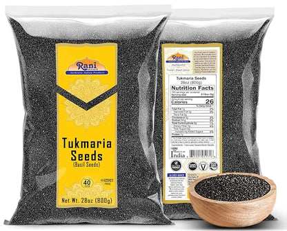 Rani Tukmaria (Holy Basil Seeds) 28oz (800g) Used for Falooda / Sabja Dessert, Spice & Ayurveda Herbal ~ All Natural | Gluten Friendly | NON-GMO | Kosher | Vegan | Indian Origin
