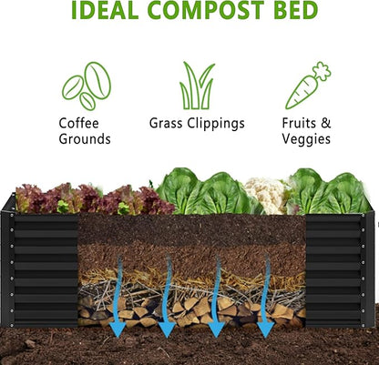 4x2x2FT Galvanized Raised Garden Bed,Planter Raised Beds-Metal Garden Box,Large Plant for Outdoor Planting, Vegetables Bed，Flower,herb-Black