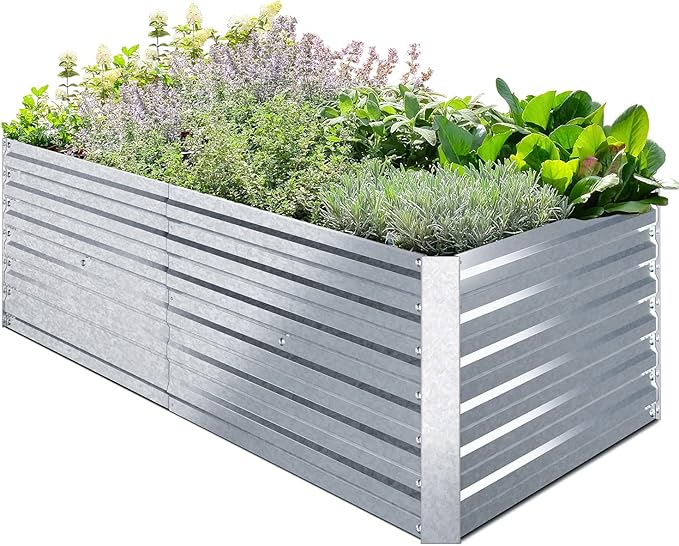 Ohuhu Metal Raised Garden Beds for Vegetables, 6x3x1.9 FT Heightened Extra-Large Reinforced Galvanized Steel Raised Boxes, Heavy Duty Outdoor Planter Box for Seedling Growing Flowers Herbs Succulent