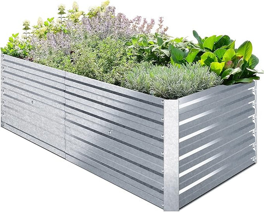 Ohuhu Metal Raised Garden Beds for Vegetables, 6x3x1.9 FT Heightened Extra-Large Reinforced Galvanized Steel Raised Boxes, Heavy Duty Outdoor Planter Box for Seedling Growing Flowers Herbs Succulent