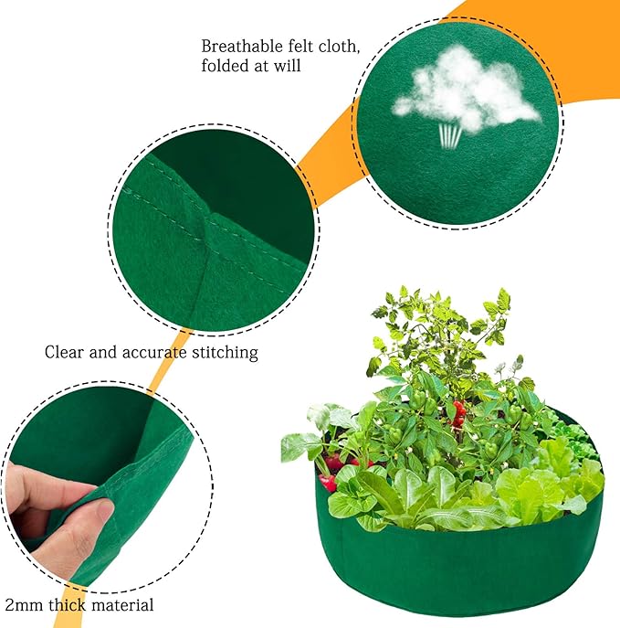 Firlar 2 Pack Fabric Raised Garden Bed, 50 Gallon Planting Bed Round Raised Planter Grow Bag Garden Bed Bag Planter Container for Plants, Herb, Flowers and Vegetables, Green