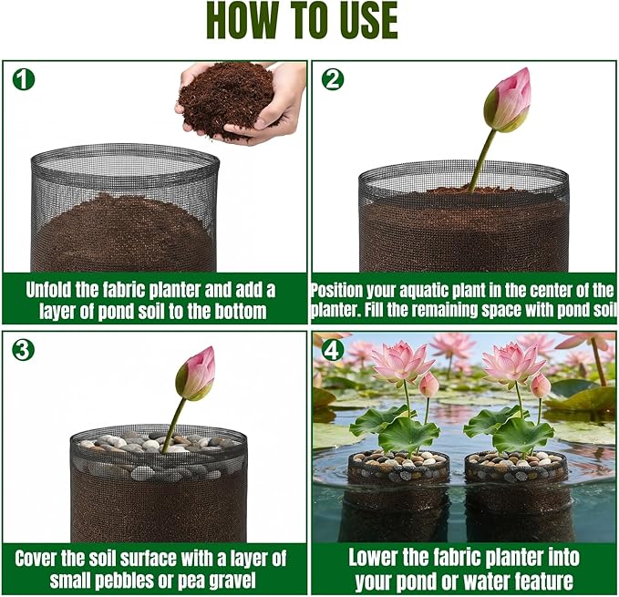Hiceeden 6 Pcs Mesh Pond Plant Bag, 7" x 7.4" Reusable Pond Planting Pot, Breathable Plastic Aquatic Planter Grow Bags for Garden, Water Lily, Lotus, Hyacinth, Daffodil