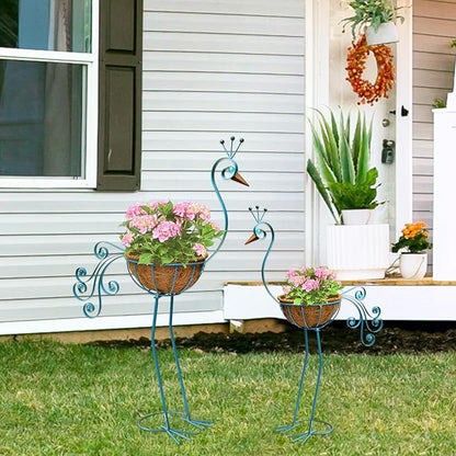Metal Peacock Planter with Fiber Basket -Garden Bird Planters for Outdoor Indoor Lawn,Yard,Porch,Patio, Garden Decorations（Set of 2）