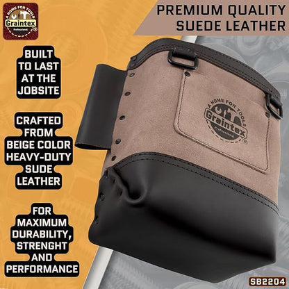Graintex Nut & Bolt Bag, Beige Color Premium Quality Suede Leather Tool Bag, Tool Belt for Ironworker Tools, Bull Pin Loops, Ideal for Heavy-Duty Use, Bolt Bags for Construction Professionals - SB2204