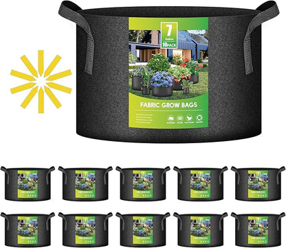 iPower 10-Pack 7 Gallon Plant Bags Heavy Duty Thickened Nonwoven Fabric Potato Growing Pot, Aeration Durable Container with Reinforced Strap Handles, Black