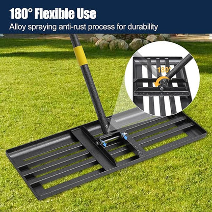 Lawn Leveling Rake 30"x10" for Lawn Care - 60in Extendable Stainless Steel Handle with Ergonomic Grip | Professional Grass Leveling Tool for Golf Courses, Soccer Fields, Backyard Turf Maintenance