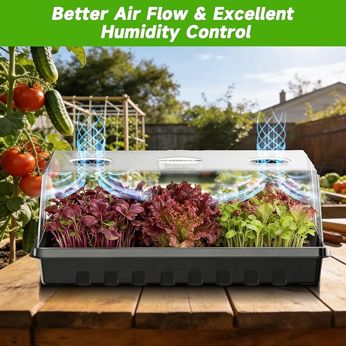 Seed Starter Tray, Seedling Trays Kit for Plant, Germination Trays with 4.73 Inch High Humidity Domes，Large Growing Space & Better Air Flow for Seed Starting, Growing Tray, Gardening Gifts, 6PCS