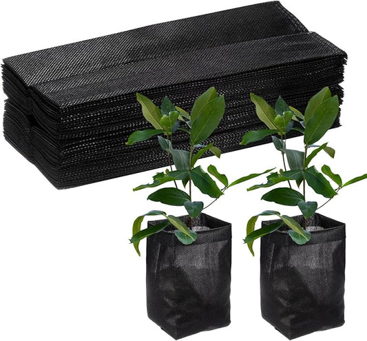 100-Pack Nursery Growing Bags, 7.9" x 7.1" Non-Woven Plant Nursery Bags, Fabric Seeding Pots Pouch for Seed Starting/Soil Transplant/Home Garden Supply [Black]