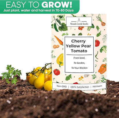 Yellow Pear Cherry Tomato Seeds – Heirloom Non-GMO Indeterminate Tomatoes for Planting Outdoors & Patio Gardens | Woods Creek Seeds