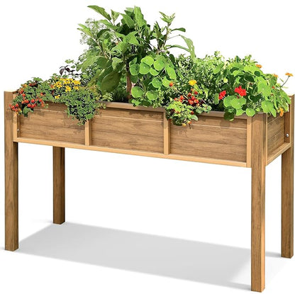DWVO 48x18x30in Raised Garden Bed Kit, Poly Wood Planter Box Stand,Weather Resistant Planter Box with Legs, Elevated Garden Bed for Backyard, Patio, Balcony, Brown