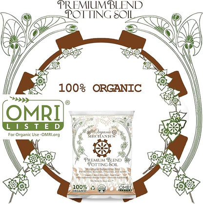 Organic Mechanics Premium Blend Potting Soil, 1 Cu Ft - Moisture-Retentive, Peat-Free, Compost - Enriched Mix with Worm Castings & Perlite for Houseplants, Annuals, Veggies & Tropical Plants
