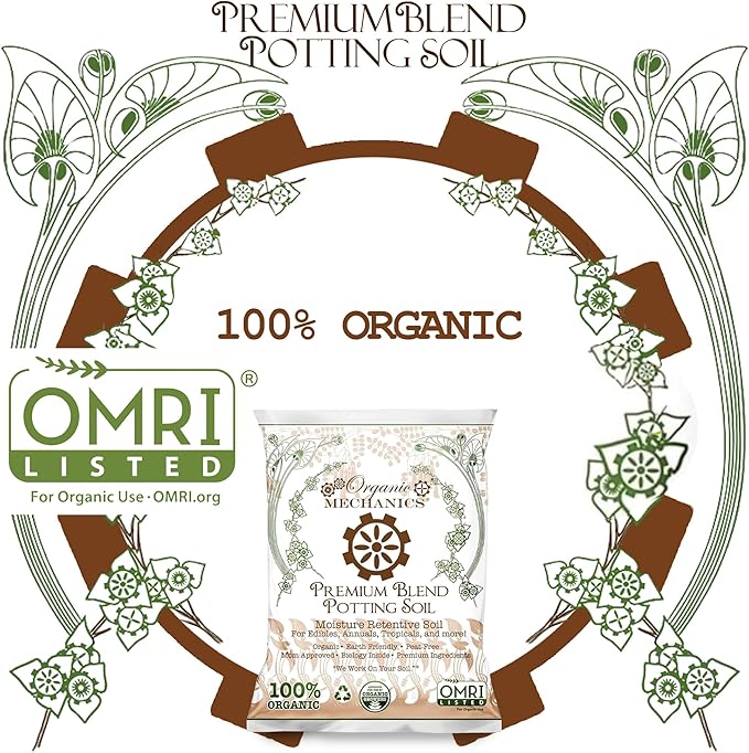 Organic Mechanics Premium Blend Potting Soil, 16 qt - Moisture-Retentive, Peat-Free, Compost - Enriched Mix with Worm Castings & Perlite for Houseplants, Annuals, Veggies & Tropical Plants
